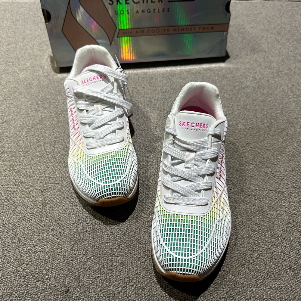 Skechers Women's Uno Sr Joylie Lace-Up Sneakers White Multi Size 6